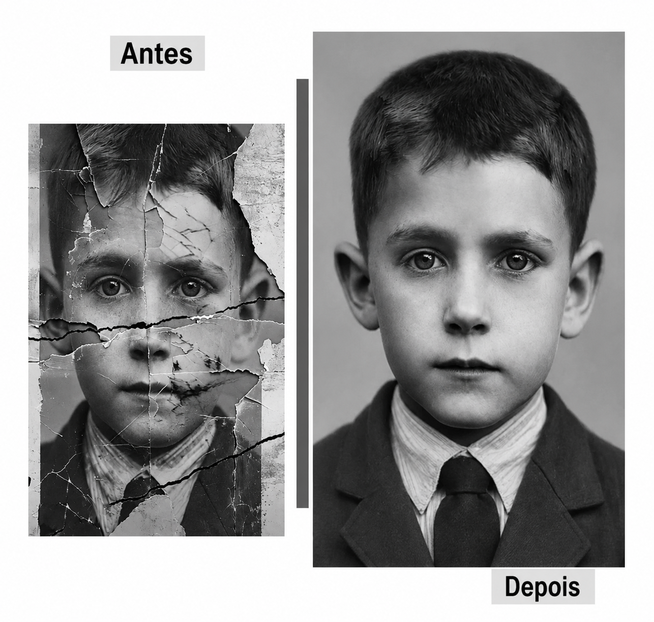 Exemplo de restauração de foto antiga 2: antes e depois