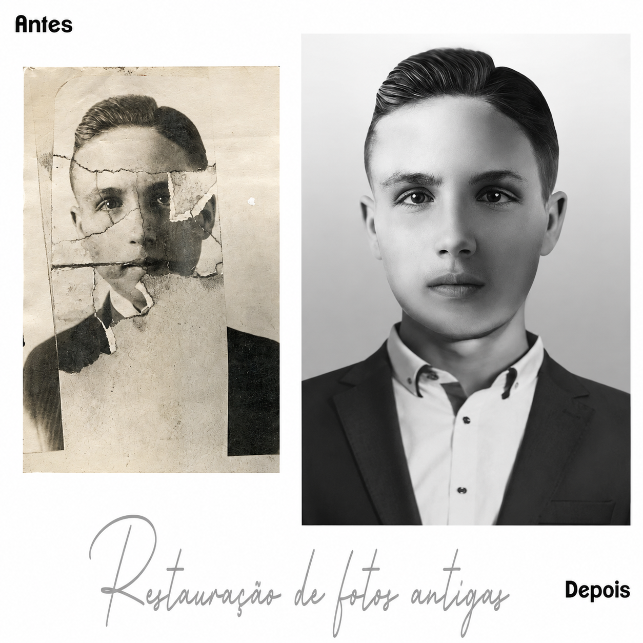 Exemplo de restauração de foto antiga 3: antes e depois