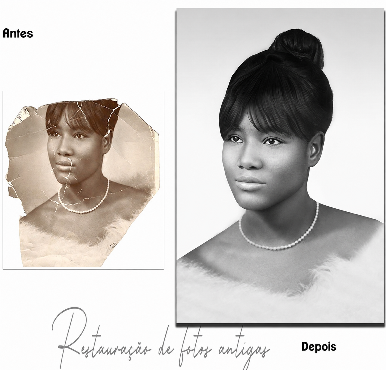 Exemplo de restauração de foto antiga 4: antes e depois